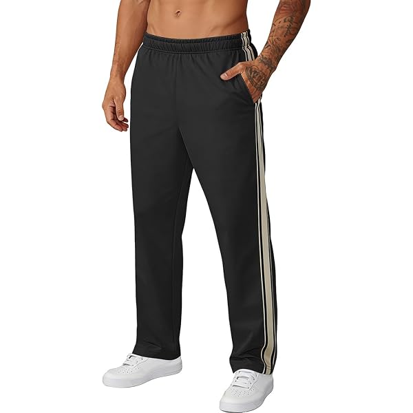 PETCDIM Striped Track Pants for Men Loose Fit Open Bottom Straight